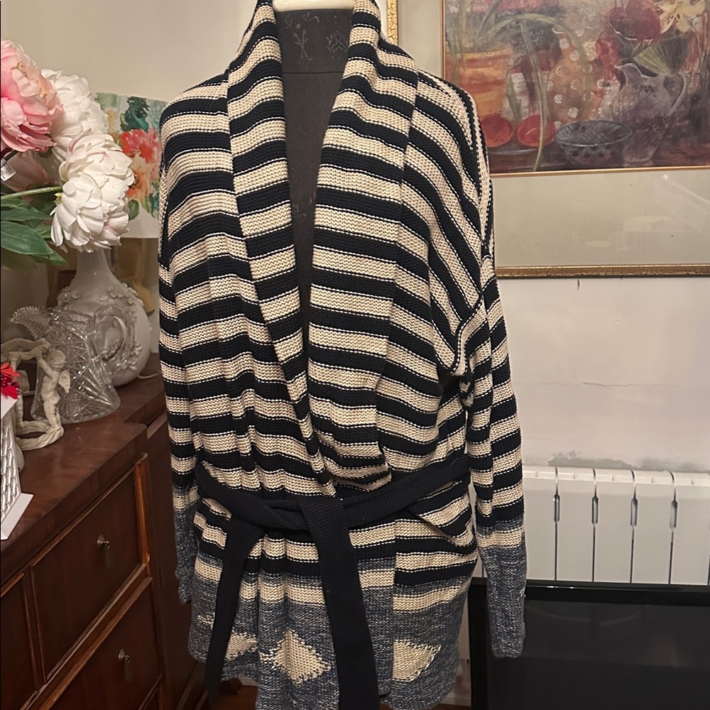 LRL Lauren Jeans Co Ralph Lauren Striped Black and Cream Cardigan L